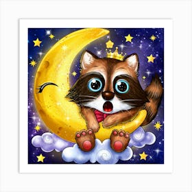 Raccoon On The Moon Art Print