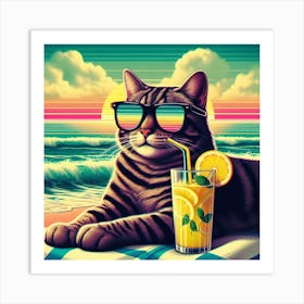 Cat At The Beach  Art Print