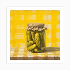 Pickles In A Jar Yellow Checkerboard Art Print