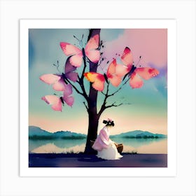 Asian Girl With Butterflies 1 Art Print