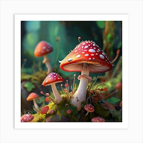 Mushrooms In The Forest Art Print