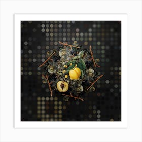 Vintage Yellow Apricot Fruit Wreath on Dot Bokeh Pattern n.0537 Art Print