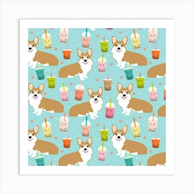 Corgi Boba Tea Bubble Tea Kawaii Food Welsh Corgis Dog Pattern Art Print