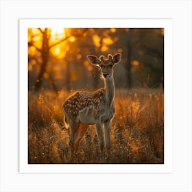 Deer At Sunset Art Print