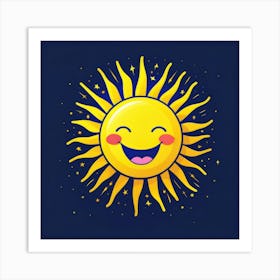 Lovely smiling sun on a blue gradient background 139 Art Print