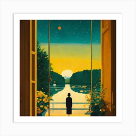 Woman Looking Out A Window Art Print