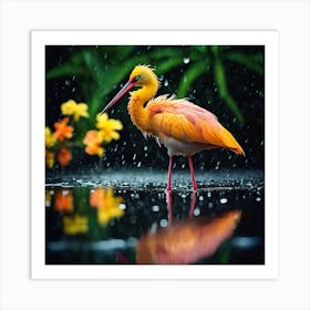 Peach Coloured Stork in Tropical Rain Art Print