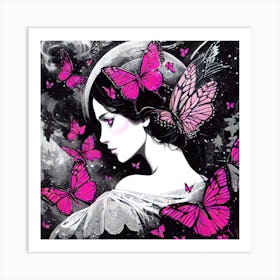 Girl With Butterflies 2 Art Print