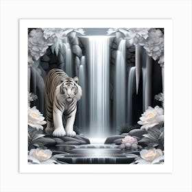 White Tiger By The Waterfall Art Print