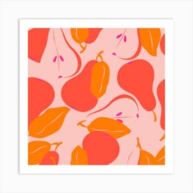 Pattern With Vibrant Pink Pears On Light Pink Square Art Print