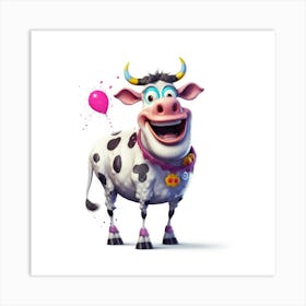 Cow With Balloons Art Print