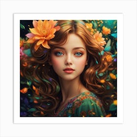 Beautiful young Girl With Flowers Art Print