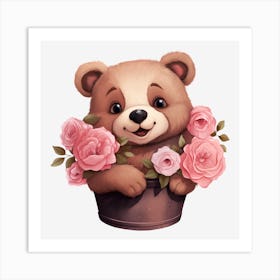 Teddy Bear With Roses 20 Art Print