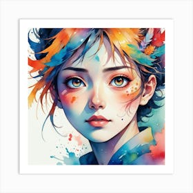 Anime Girl Watercolor Painting Art Print