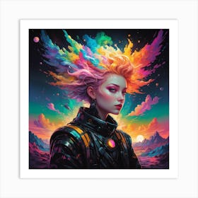 Girl With Colorful Hair 6 Art Print