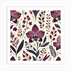 Scandinavian style,Pattern with burgundy Orchid flowers 2 Art Print