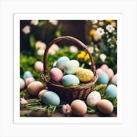 Easter Eggs In A Basket Art Print