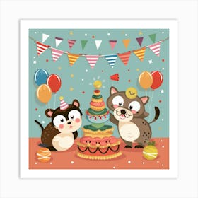 Birthday Card For Cats Art Print