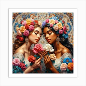 Two Women With Roses 1 Art Print