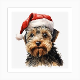 Yorkshire Terrier Christmas Hat 4 Art Print