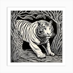 Tiger In The Forest Linocut Art Print