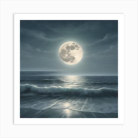 Full Moon Over The Ocean 1 Art Print