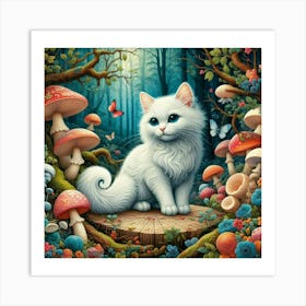 White Cat In The Forest 1 Art Print