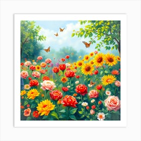 Roses In The Garden 1 Art Print