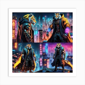 Cyberpunk Tiger In the city collage Art Print