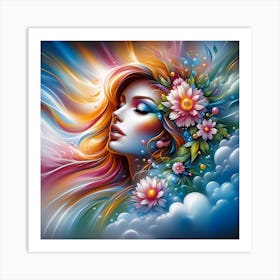 Beautiful Girl With Flowers In Her Hair 1 Art Print