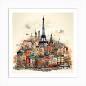 Paris Cityscape Watercolor Art Print