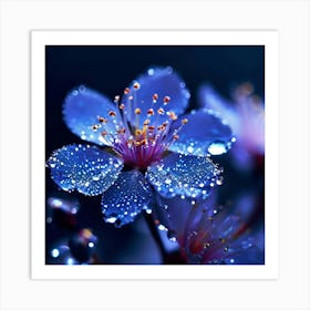 Blue Flower With Water Droplets 1 Art Print