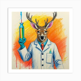 Scientist Deer 1 Art Print