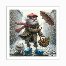 Old Man And His Cat Art Print