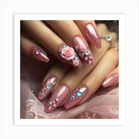 Pink Flower Nails Art Print