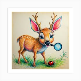 Little Deer With A Magnifying Glass Art Print