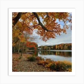 Fall Leaves On A Lake Art Print