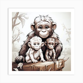 Family Of Chimpanzees Art Print