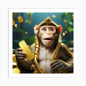 Cute Monkey With Gold Coins Art Print