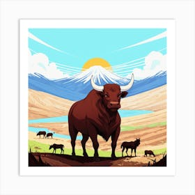 Bull In The Field Art Print