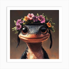 Lizard With Flower Crown 2 Póster