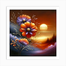 Flowers At Sunset Art Print