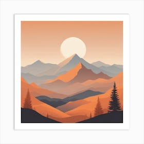 Misty mountains background in orange tone 82 Art Print