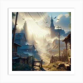 Village In The Fog Art Print