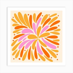 Floral Burst orange, yellow and pink Art Print