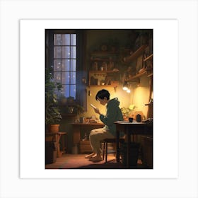 Boy Reading A Book Art Print