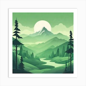 Misty mountains background in green tone 192 Art Print