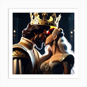 King And Queen Kissing Art Print