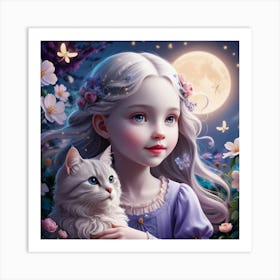 Little Girl With Cat Art Print