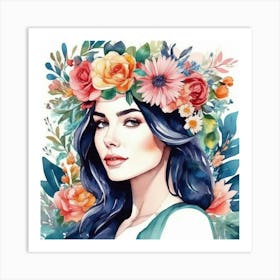 Watercolor Of A Woman With Flowers 2 Art Print